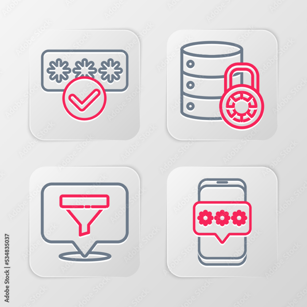 Poster set line mobile and password, location with sales funnel, server security lock and password protecti