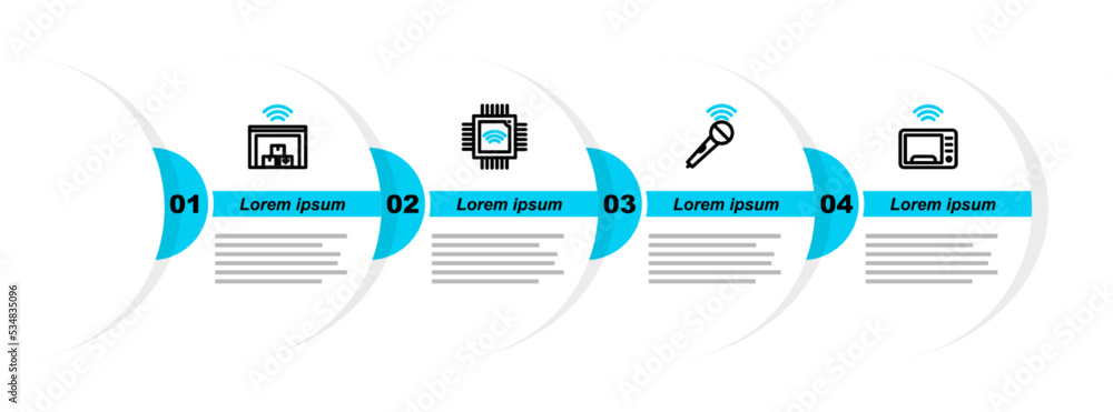 Poster set line smart microwave oven, wireless microphone, processor with microcircuits cpu and warehouse i