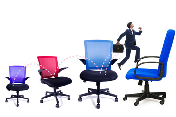 Promotion concept with businessman and chairs