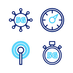 Set line Digital speed meter 5G, Antenna, and network icon. Vector
