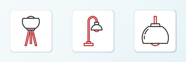 Set line Chandelier, Floor lamp and icon. Vector