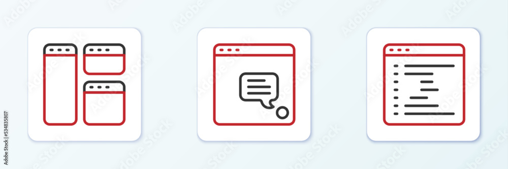 Aufkleber set line browser window, and new chat messages notification icon. vector