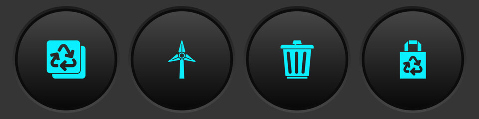 Set Recycle, Wind turbine, Trash can and Paper bag with recycle icon. Vector
