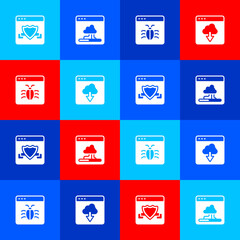 Set Browser with shield, Cloud technology data transfer, System bug and icon. Vector