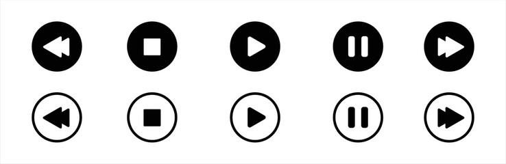 Media player icon set. Music player icon set. Media player icon collection. Play and pause buttons sign. Play and pause buttons symbol. Vector illustration.