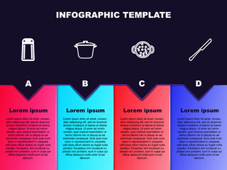 Set line Salt and pepper, Cooking pot, soup and Knife. Business infographic template. Vector