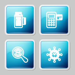 Set line POS terminal, Pos, Magnifying glass and dollar and Clock gear icon. Vector