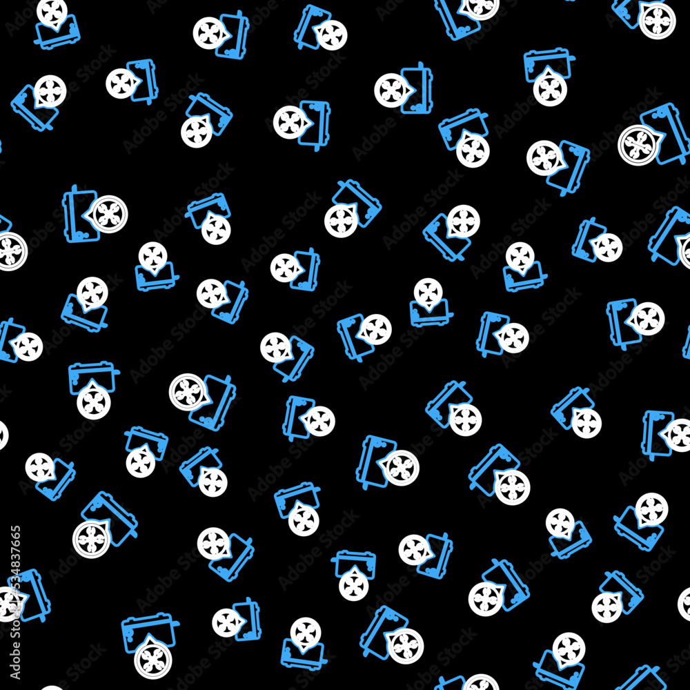 Poster line toaster with screwdriver and wrench icon isolated seamless pattern on black background. adjusti