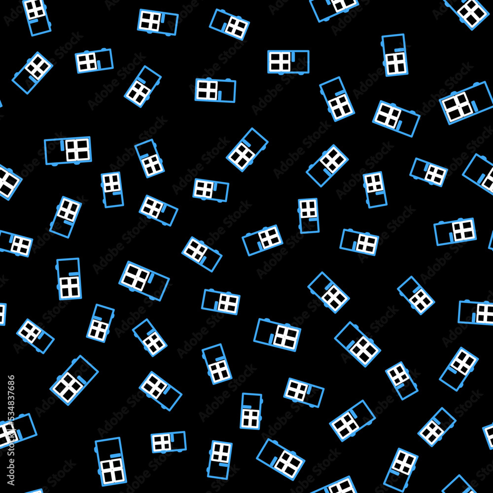Poster line closed door icon isolated seamless pattern on black background. vector