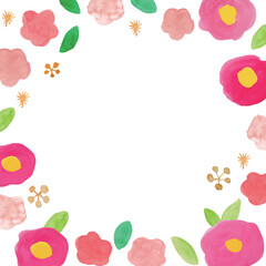 水彩画。水彩タッチのベクター滲みイラスト。正月の和風背景素材。水彩絵の具のピンクフレーム。Watercolor painting. Vector blotting illustration with watercolor touch. Japanese New Year background material. Watercolor pink frame.