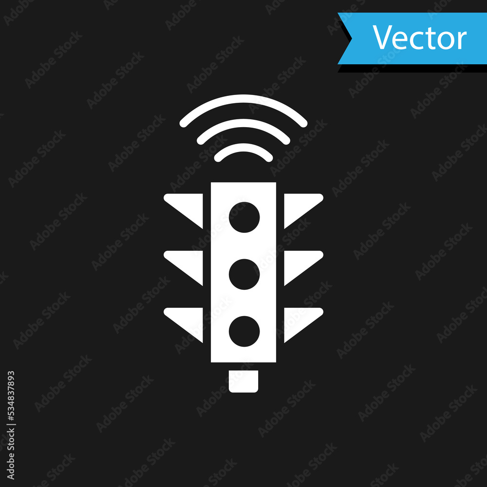 Poster white smart traffic light system icon isolated on black background. internet of things concept with 