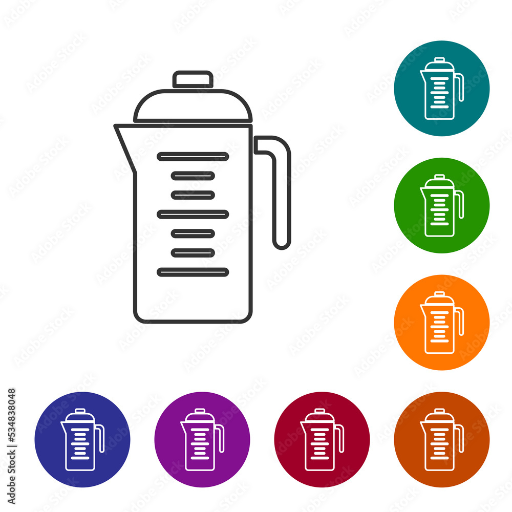 Poster black line teapot icon isolated on white background. set icons in color circle buttons. vector