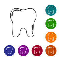 Black line Tooth icon isolated on white background. Tooth symbol for dentistry clinic or dentist medical center and toothpaste package. Set icons in color circle buttons. Vector