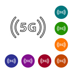 Black line 5G new wireless internet wifi connection icon isolated on white background. Global network high speed connection data rate technology. Set icons in color circle buttons. Vector