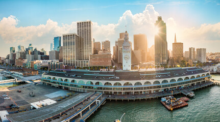 Naklejka premium Aerial: San Francisco cityscape in downtown. Drone view 