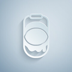 Paper cut Paint bucket icon isolated on grey background. Paper art style. Vector