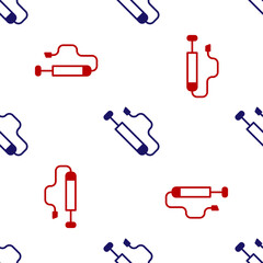 Blue and red Bicycle air pump icon isolated seamless pattern on white background. Vector