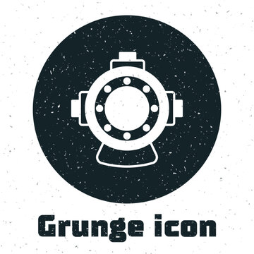 Grunge Aqualung icon isolated on white background. Diving helmet. Diving underwater equipment. Monochrome vintage drawing. Vector