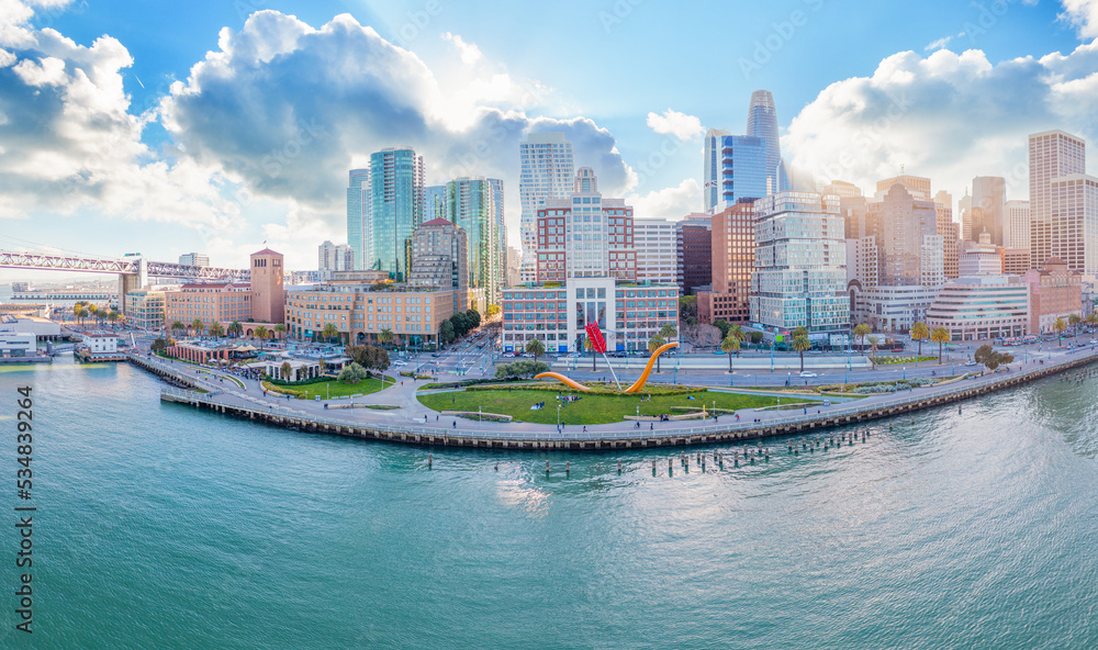 Canvas Prints Aerial: San Francisco epic cityscape and park in downtown. Drone view 
