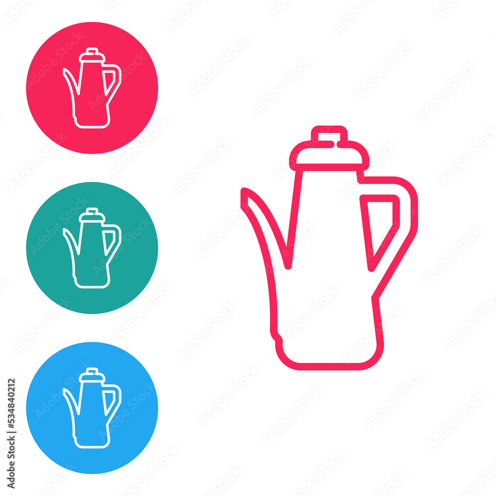 Aufkleber red line teapot icon isolated on white background. set icons in circle buttons. vector
