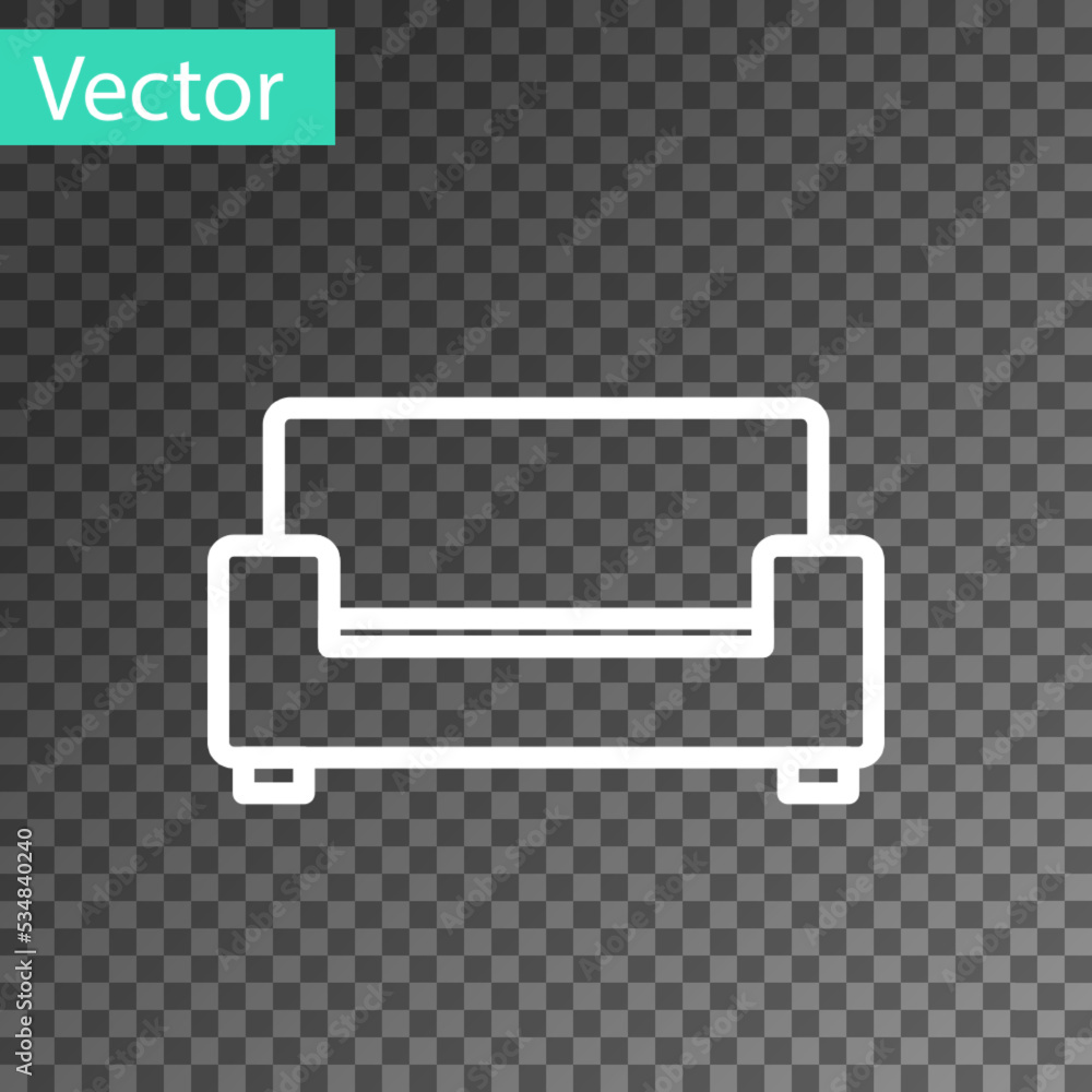 Poster white line sofa icon isolated on transparent background. vector