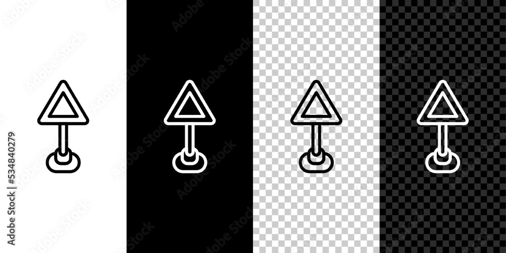 Poster set line triangle warning blank icon isolated on black and white, transparent background. traffic ru