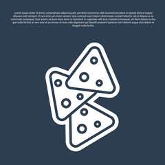 Blue line Nachos icon isolated on blue background. Tortilla chips or nachos tortillas. Traditional mexican fast food. Vector
