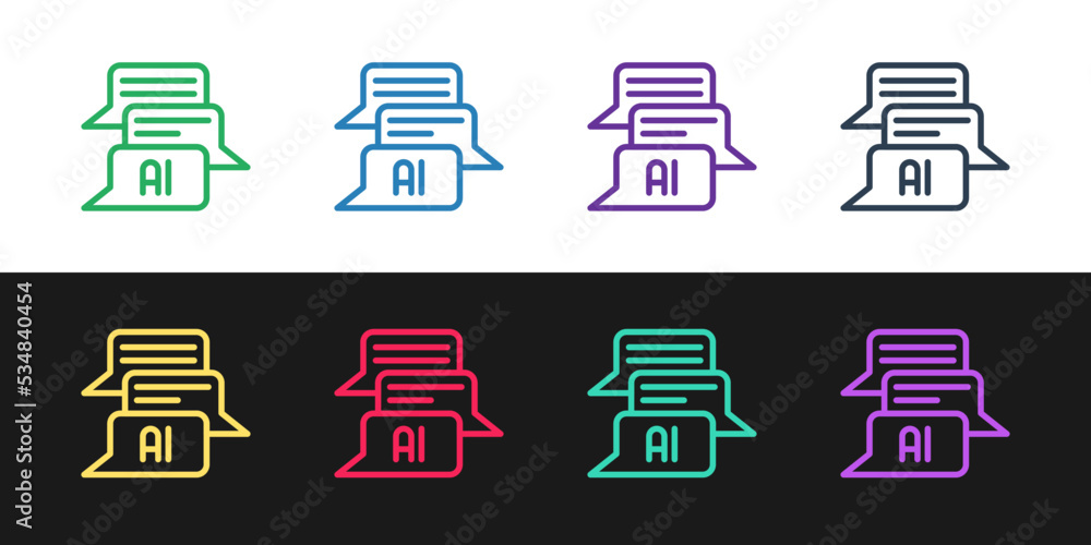 Poster set line chat bot icon isolated on black and white background. chatbot icon. vector