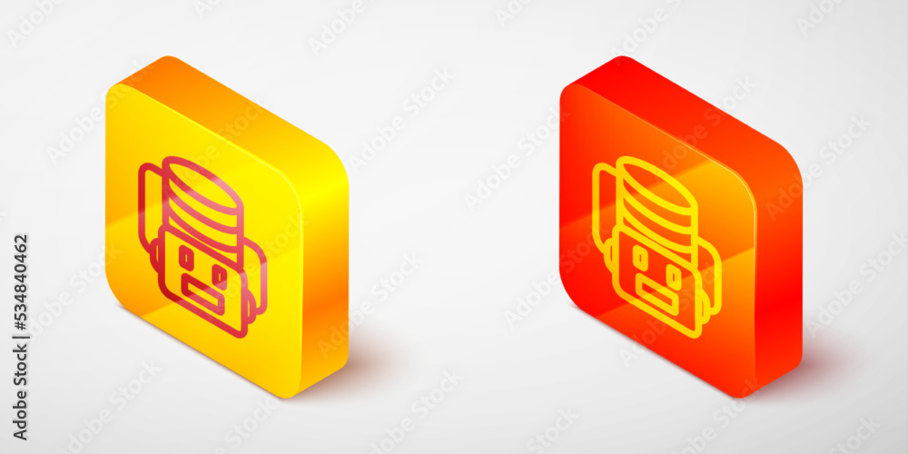 Poster isometric line artificial intelligence robot icon isolated on grey background. machine learning, clo