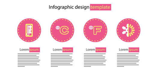 Set line Fahrenheit, Sun and snowflake, Celsius and Meteorology thermometer icon. Vector