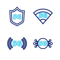 Set line 5G network, and Protective shield icon. Vector