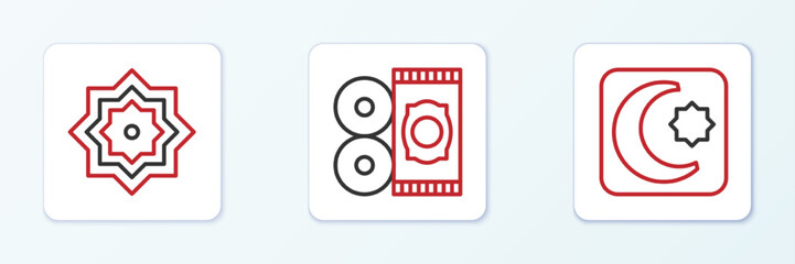 Set line Star and crescent, Octagonal star and Traditional carpet icon. Vector
