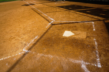 Baseball diamond with home plate and chalk lines