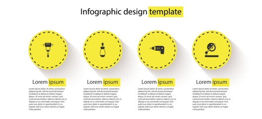 Set Construction jackhammer, Screwdriver, Electric cordless screwdriver and Table saw for woodwork. Business infographic template. Vector