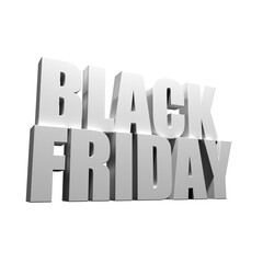 Black Friday 3D Lettering. Letter without background. Sign for social networks. Black friday announcement. Illustartion. 3d render of a year sign on white background