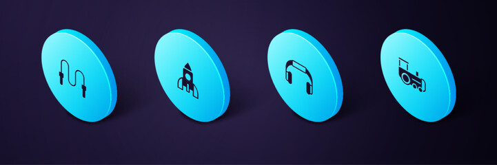 Set Isometric Toy train, Headphones, Rocket ship toy and Jump rope icon. Vector © vector_v