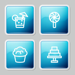 Set line Cocktail, Lollipop, Muffin and Cake icon. Vector