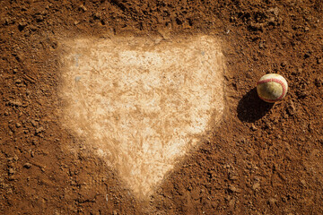 Baseball near home plate on infield dirt