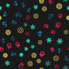 Set line Water drop, Snowflake, and Fog and sun on seamless pattern. Vector