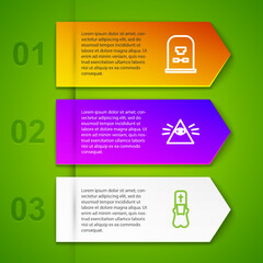 Set line Tombstone with RIP written, Masons, Priest and Jewish torah book. Business infographic template. Vector