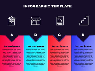 Set line House, Market store, contract and Staircase. Business infographic template. Vector