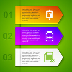 Set line IV bag, SSD card, Delete file document and Calendar with check mark. Business infographic template. Vector