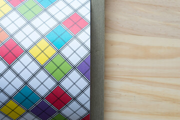 wood frame and paper with vintage square pattern