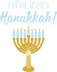 Happy Hanukkah card. Translation from German: Happy Hanukkah. Holidays lettering.
