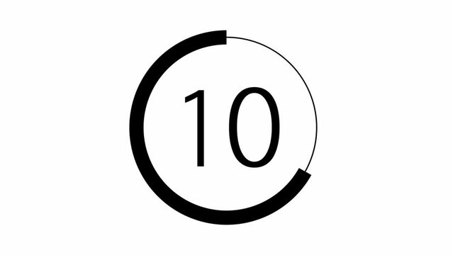 Simple 15 seconds countdown timer with animated indicator. Circle shaped smooth animation. Black colour on white background.
