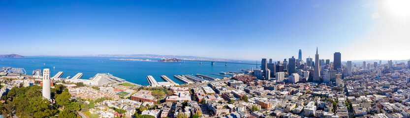 Naklejka na ściany i meble Aerial: scenic San Francisco Bay Area neighborhoods. Drone view 