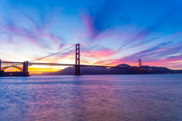 Panoramic sunset over the Golden Gate Bridge

