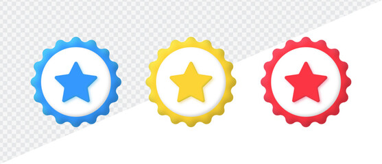3d star award ribbon icon button star tags icons certified premium quality sign
