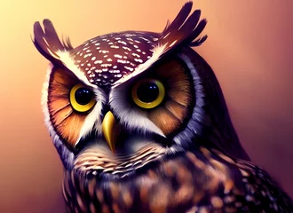 Eulen gehören zu den erstaunlichsten Kreaturen der Natur. Diese hervorragend gestaltete Illustration zeigt eine Eule mit intensiven Augen, wunderschönem Gefieder und einer prächtigen Krone. Diese Eulenillustration ist perfekt f © JoanFrancesc