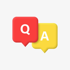 Fototapeta premium faq icon sign, question and answer in 3d speech bubble icon button. ask question signs, Questions and answers or Q&A dialogue bubbles icon ask, help, support, info, asking icons signs